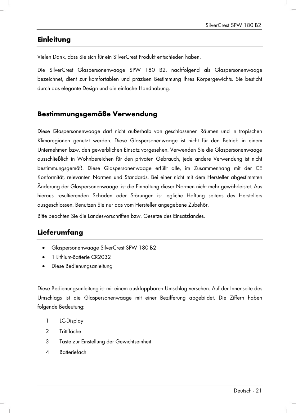 Einleitung, Bestimmungsgemäße verwendung, Lieferumfang | Silvercrest SPW 180 B2 User Manual | Page 23 / 40