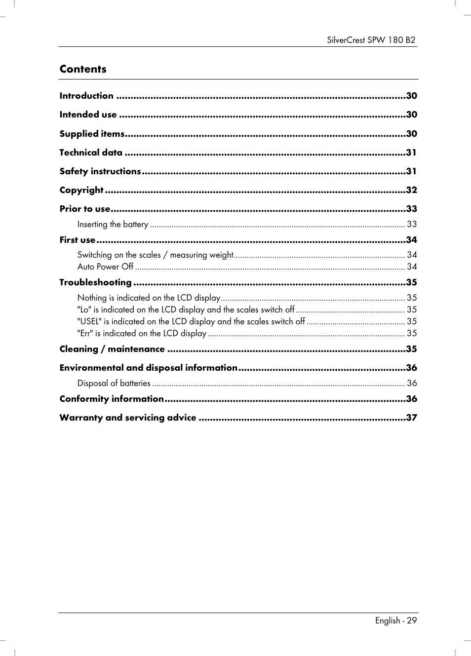 Silvercrest SPW 180 B2 User Manual | Page 31 / 40