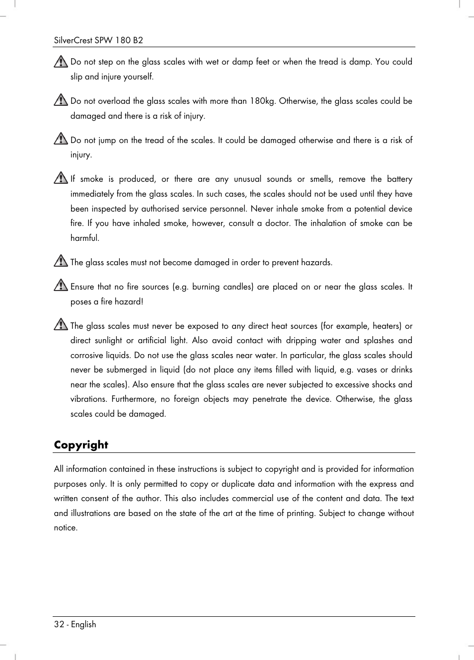 Copyright | Silvercrest SPW 180 B2 User Manual | Page 34 / 40