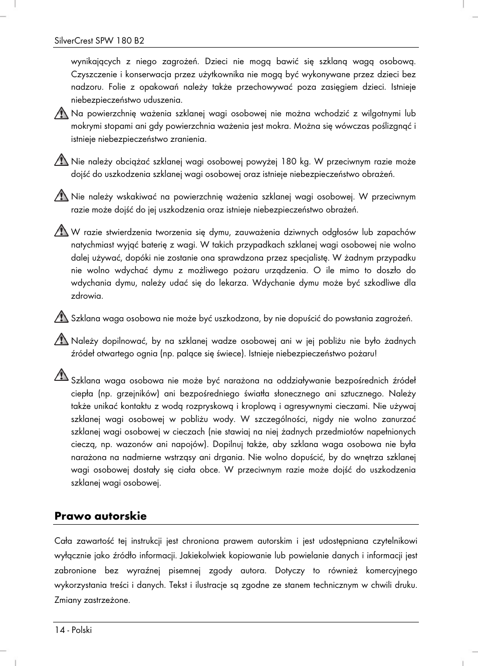 Prawo autorskie | Silvercrest SPW 180 B2 User Manual | Page 16 / 68