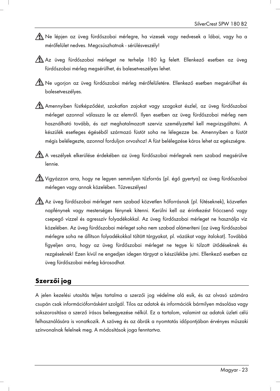 Szerzői jog | Silvercrest SPW 180 B2 User Manual | Page 25 / 68