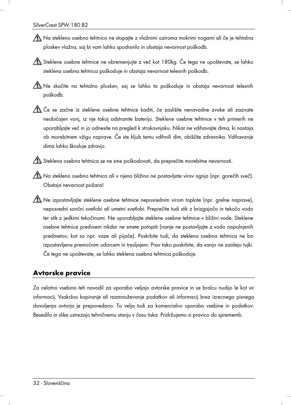 Avtorske pravice | Silvercrest SPW 180 B2 User Manual | Page 34 / 68