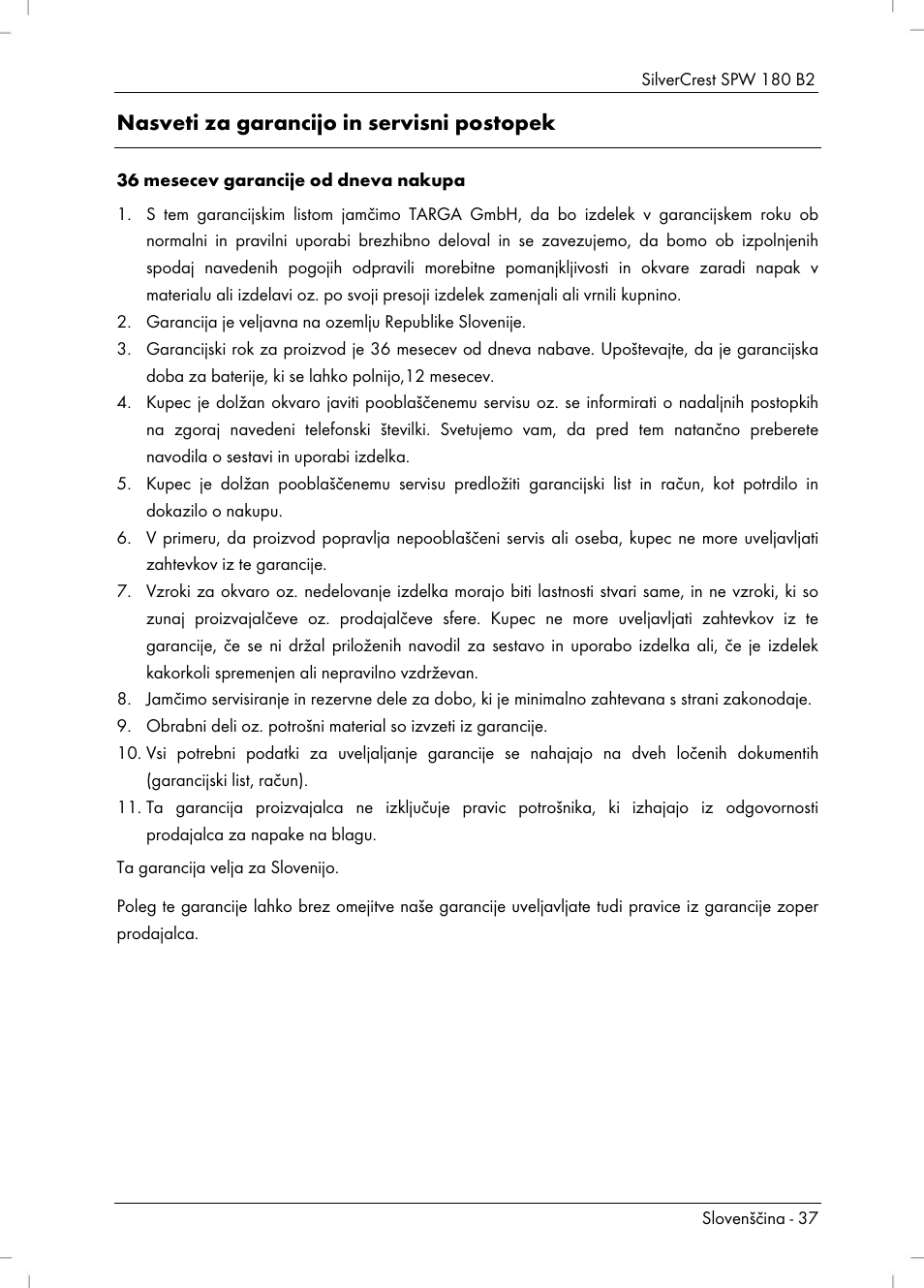 Nasveti za garancijo in servisni postopek | Silvercrest SPW 180 B2 User Manual | Page 39 / 68