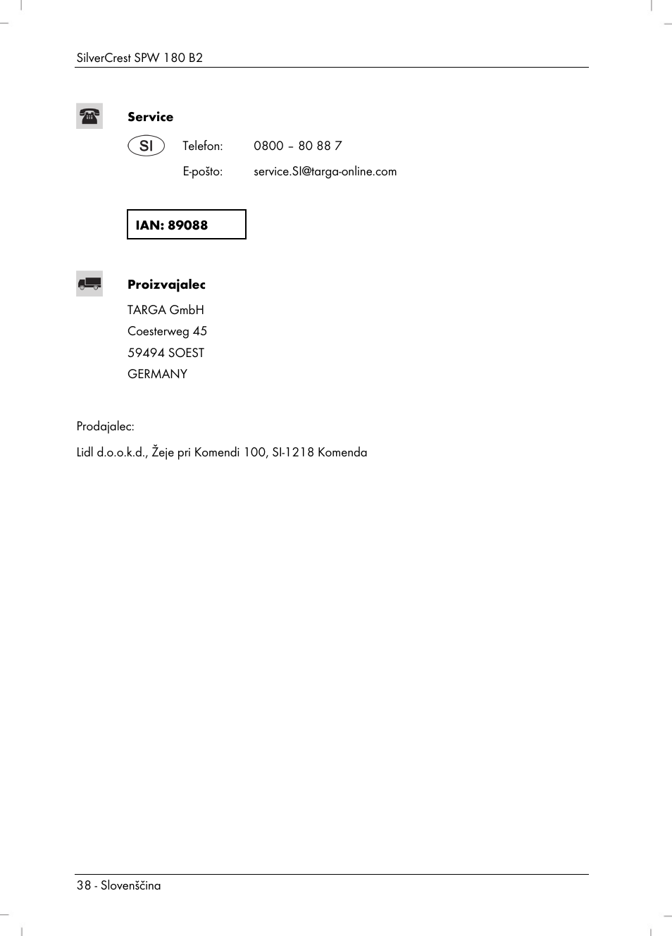 Silvercrest SPW 180 B2 User Manual | Page 40 / 68