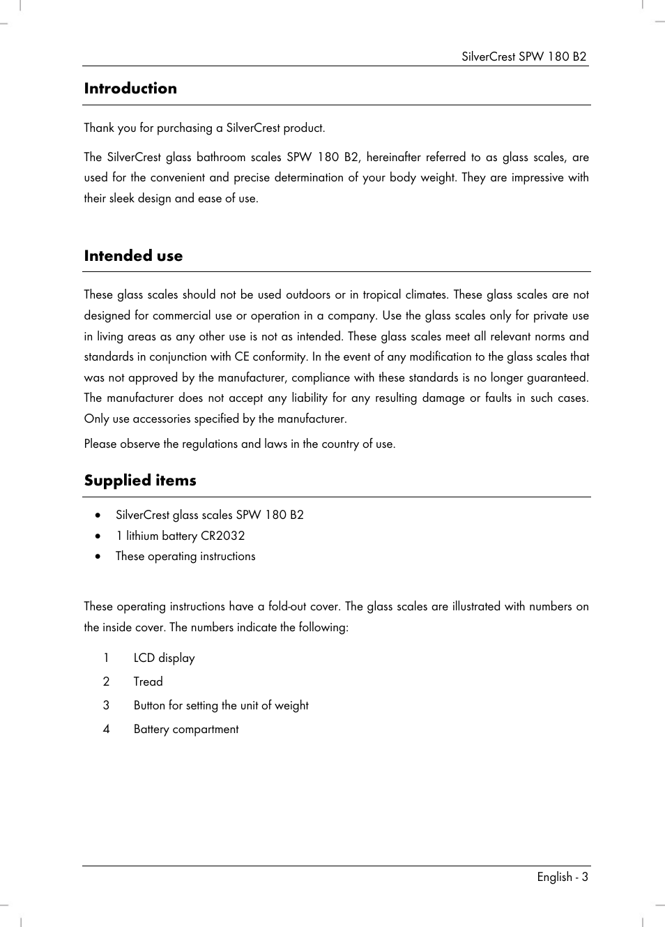 Introduction, Intended use, Supplied items | Silvercrest SPW 180 B2 User Manual | Page 5 / 68