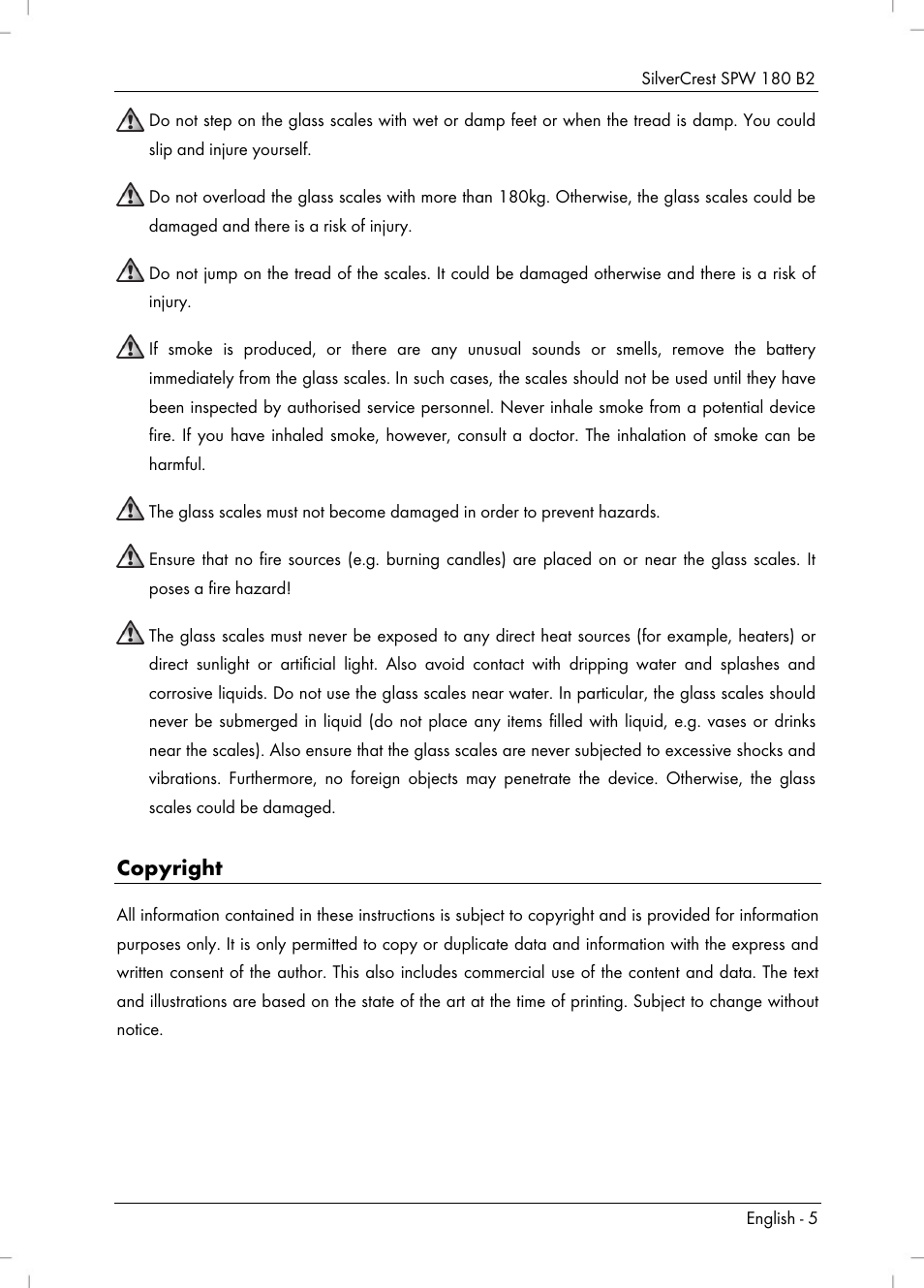 Copyright | Silvercrest SPW 180 B2 User Manual | Page 7 / 68