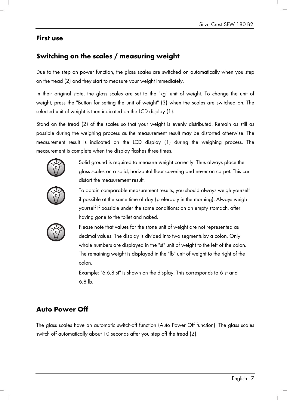 Auto power off | Silvercrest SPW 180 B2 User Manual | Page 9 / 68