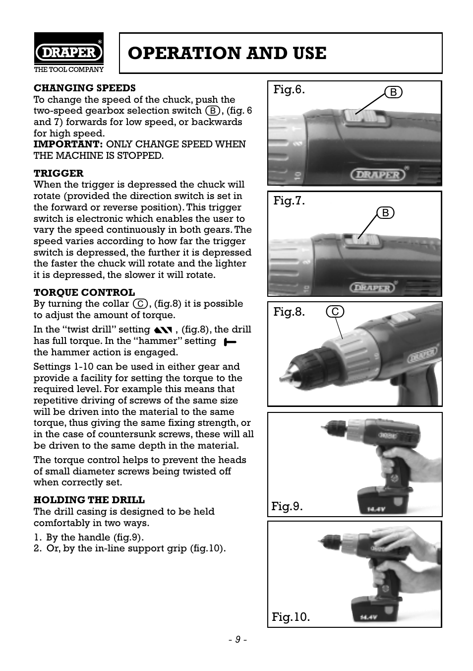 Operation and use | Draper CDH120V User Manual | Page 10 / 12