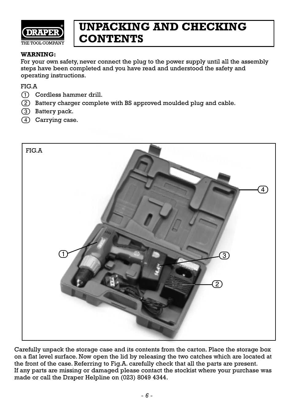 Unpacking and checking contents | Draper CDH120V User Manual | Page 7 / 12