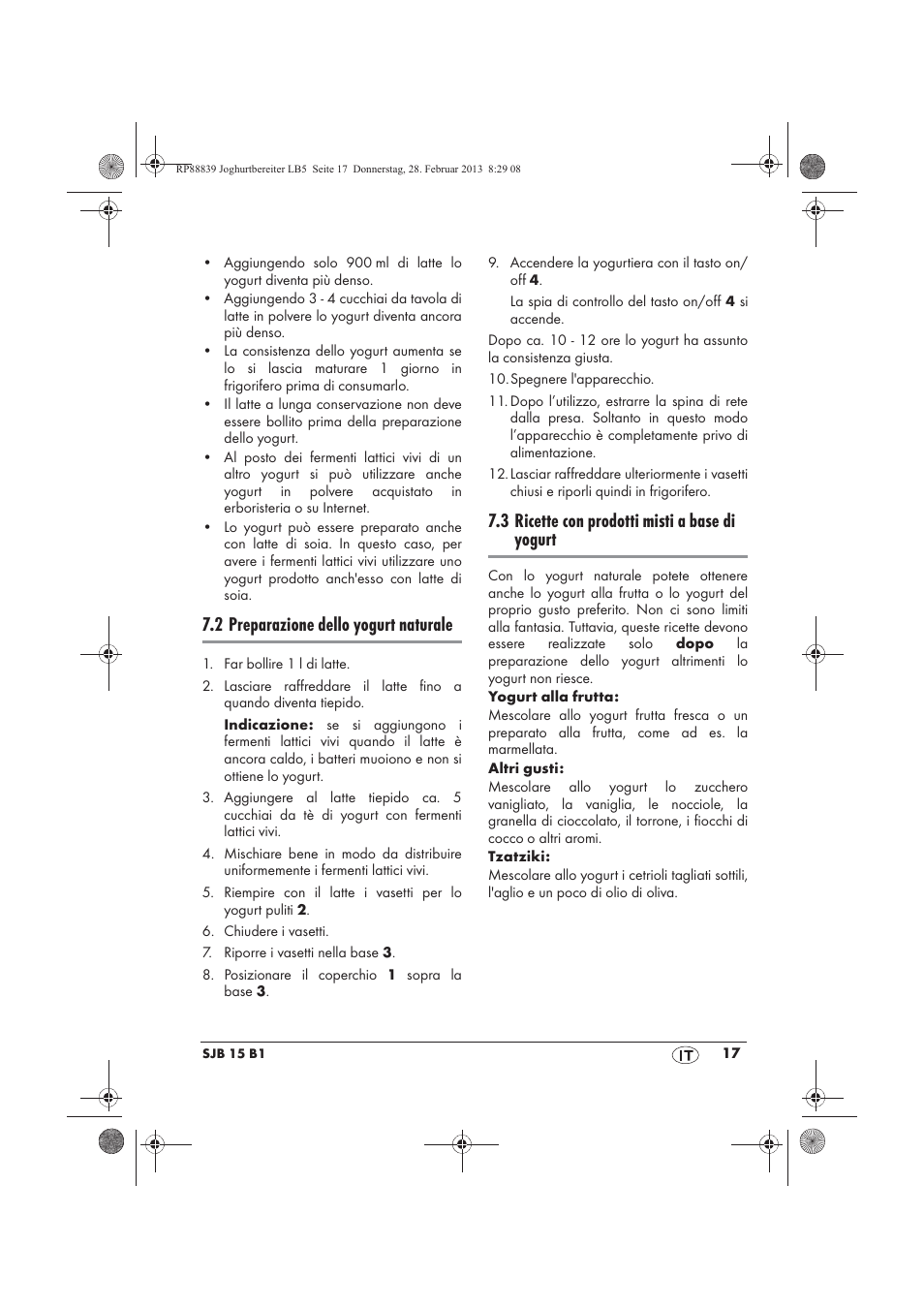 2 preparazione dello yogurt naturale, 3 ricette con prodotti misti a base di yogurt | Silvercrest SJB 15 B1 User Manual | Page 19 / 50