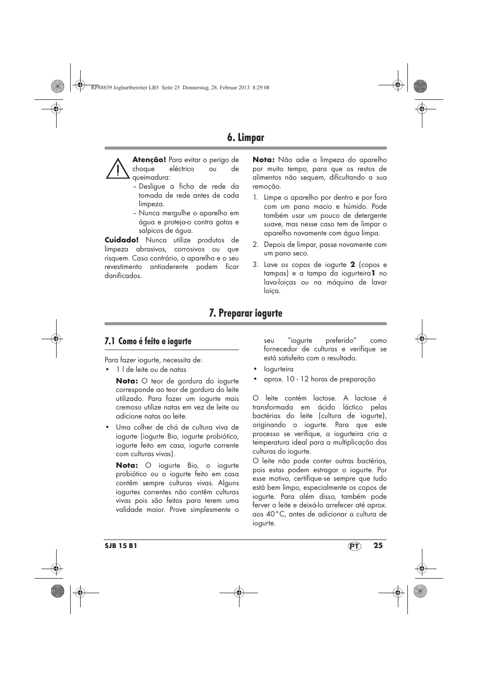 Limpar, Preparar iogurte, 1 como é feito o iogurte | Silvercrest SJB 15 B1 User Manual | Page 27 / 50