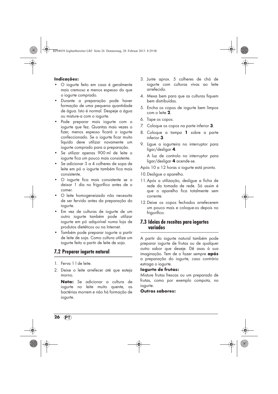 2 preparar iogurte natural, 3 ideias de receitas para iogurtes variados | Silvercrest SJB 15 B1 User Manual | Page 28 / 50