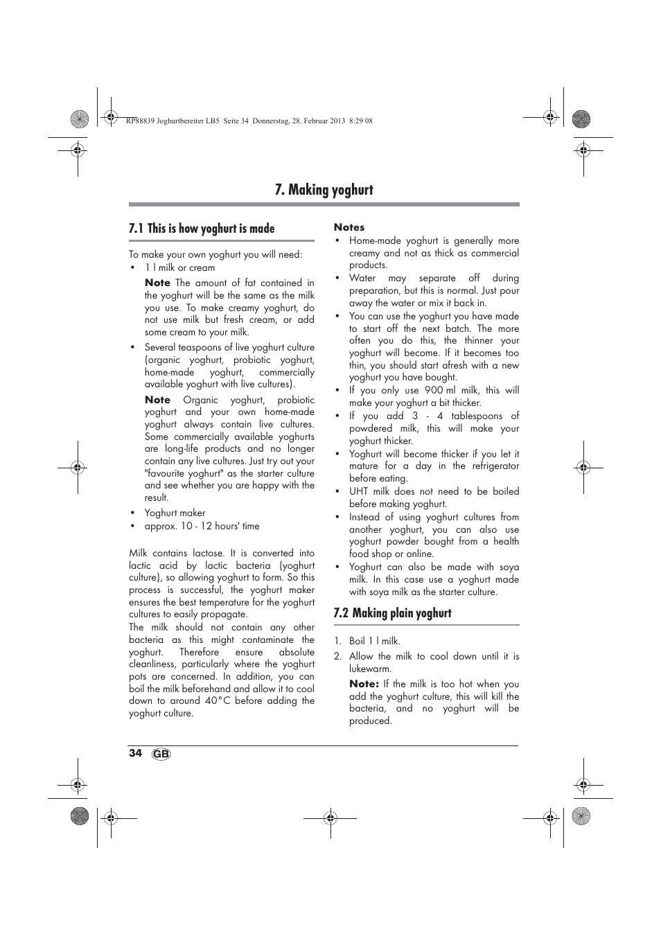 Making yoghurt, 1 this is how yoghurt is made, 2 making plain yoghurt | Silvercrest SJB 15 B1 User Manual | Page 36 / 50