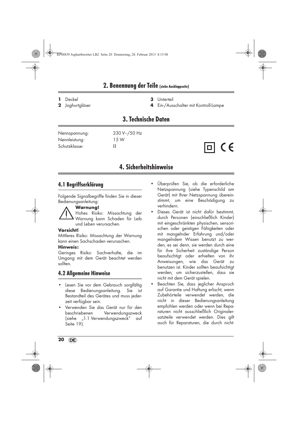 Benennung der teile, Technische daten, Sicherheitshinweise | 1 begriffserklärung, 2 allgemeine hinweise | Silvercrest SJB 15 B1 User Manual | Page 22 / 38