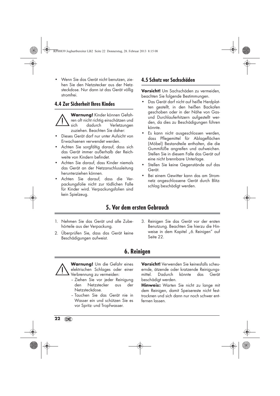 Vor dem ersten gebrauch, Reinigen, 4 zur sicherheit ihres kindes | 5 schutz vor sachschäden | Silvercrest SJB 15 B1 User Manual | Page 24 / 38