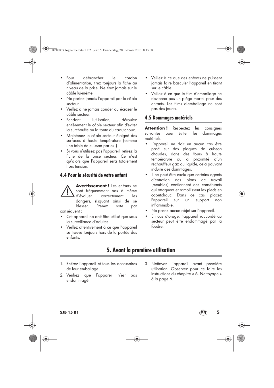 Avant la première utilisation, 4 pour la sécurité de votre enfant, 5 dommages matériels | Silvercrest SJB 15 B1 User Manual | Page 7 / 38