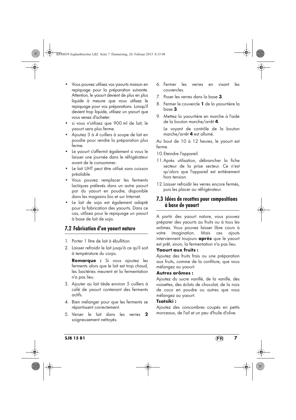 2 fabrication d'un yaourt nature | Silvercrest SJB 15 B1 User Manual | Page 9 / 38