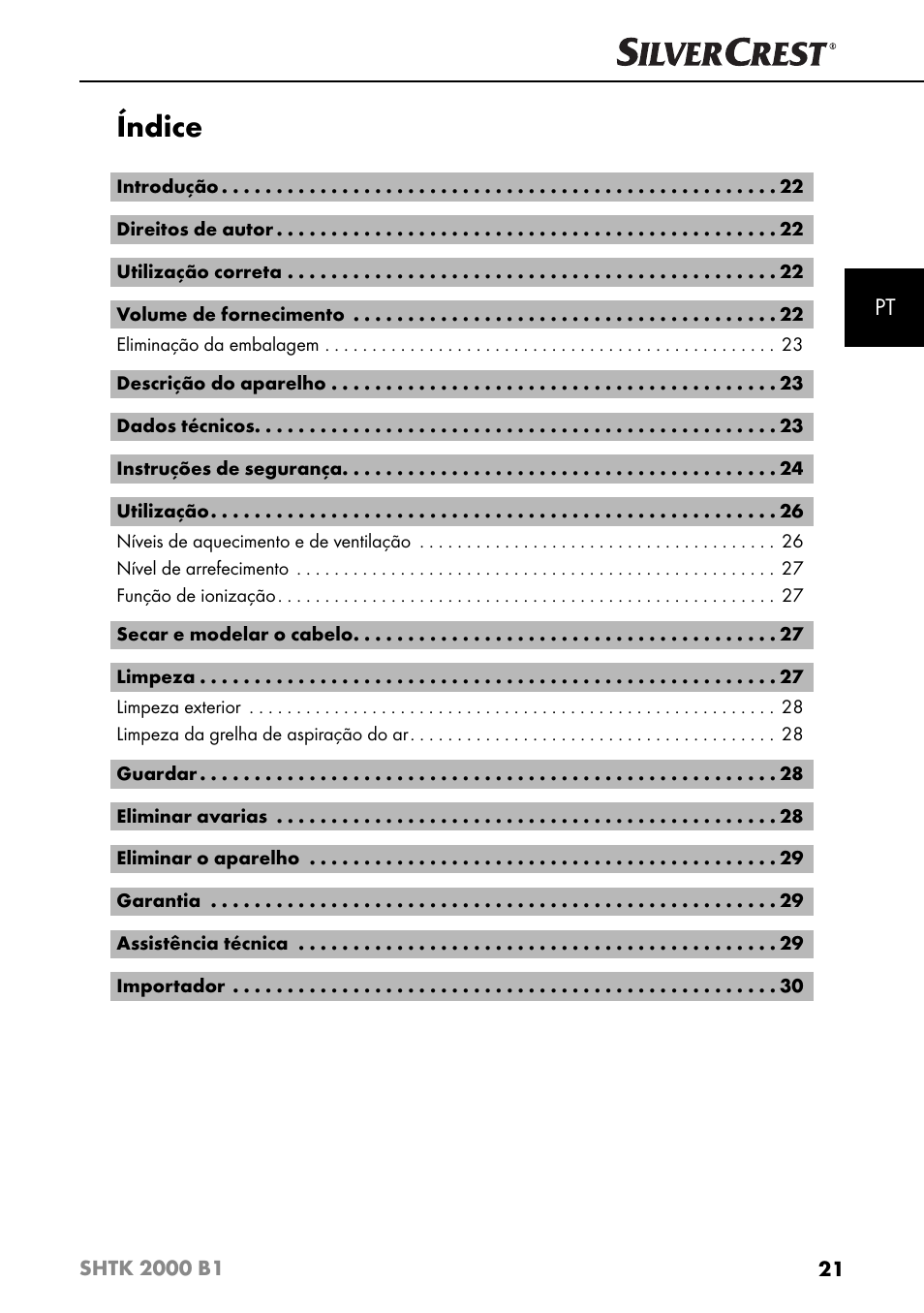 Índice | Silvercrest SHTK 2000 B1 User Manual | Page 24 / 54