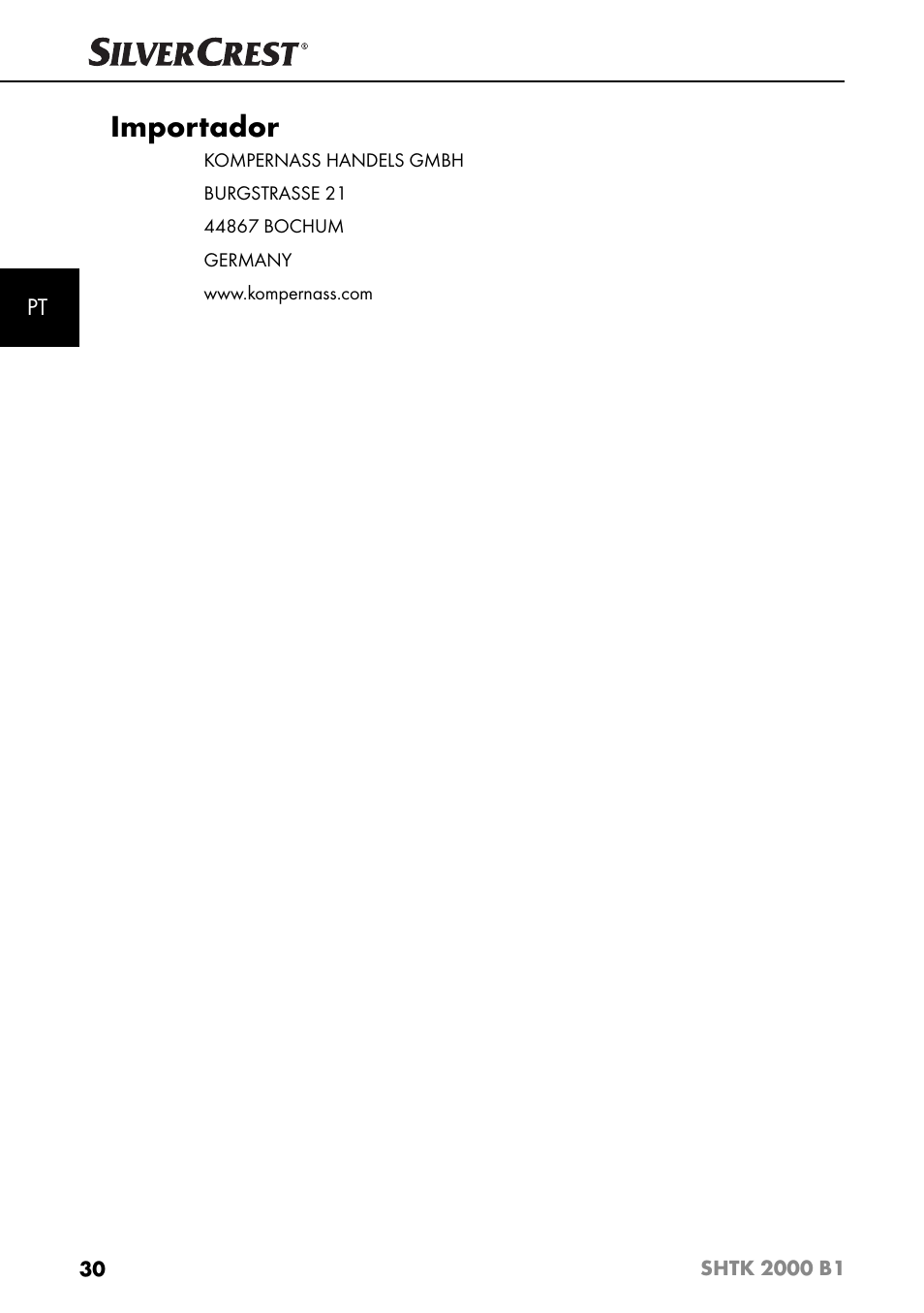 Importador | Silvercrest SHTK 2000 B1 User Manual | Page 33 / 54