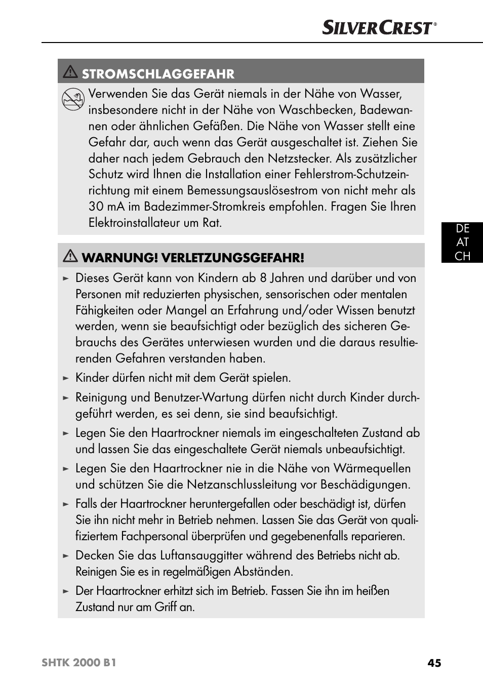 Kinder dürfen nicht mit dem gerät spielen | Silvercrest SHTK 2000 B1 User Manual | Page 48 / 54