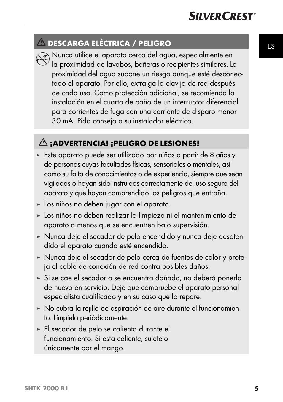 Los niños no deben jugar con el aparato | Silvercrest SHTK 2000 B1 User Manual | Page 8 / 54