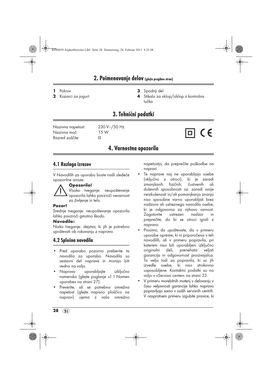 Poimenovanje delov, Tehnični podatki, Varnostna opozorila | 1 razlaga izrazov, 2 splošna navodila | Silvercrest SJB 15 B1 User Manual | Page 30 / 62