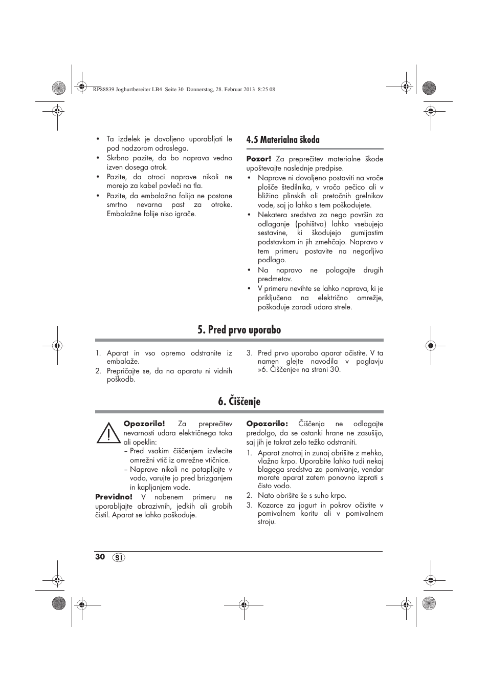 Pred prvo uporabo, Čiščenje, 5 materialna škoda | Silvercrest SJB 15 B1 User Manual | Page 32 / 62