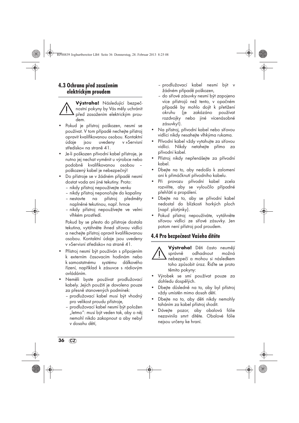 3 ochrana před zasažením elektrickým proudem, 4 pro bezpečnost vašeho dítěte | Silvercrest SJB 15 B1 User Manual | Page 38 / 62
