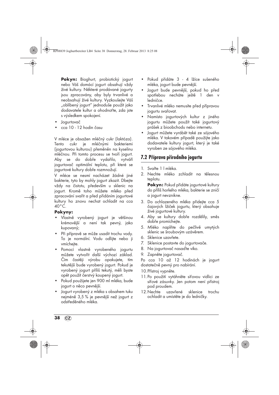 2 příprava přírodního jogurtu | Silvercrest SJB 15 B1 User Manual | Page 40 / 62