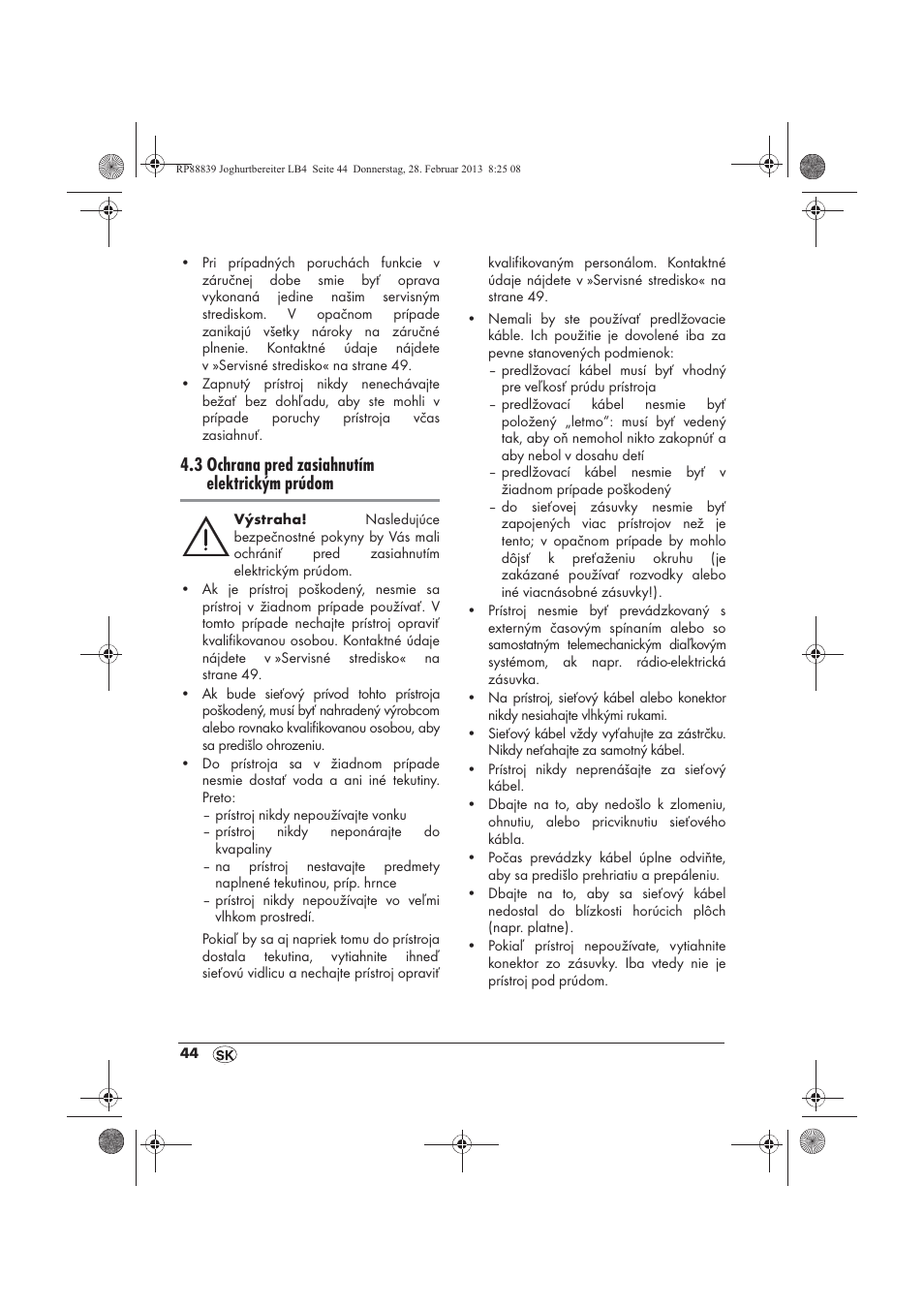 3 ochrana pred zasiahnutím elektrickým prúdom | Silvercrest SJB 15 B1 User Manual | Page 46 / 62