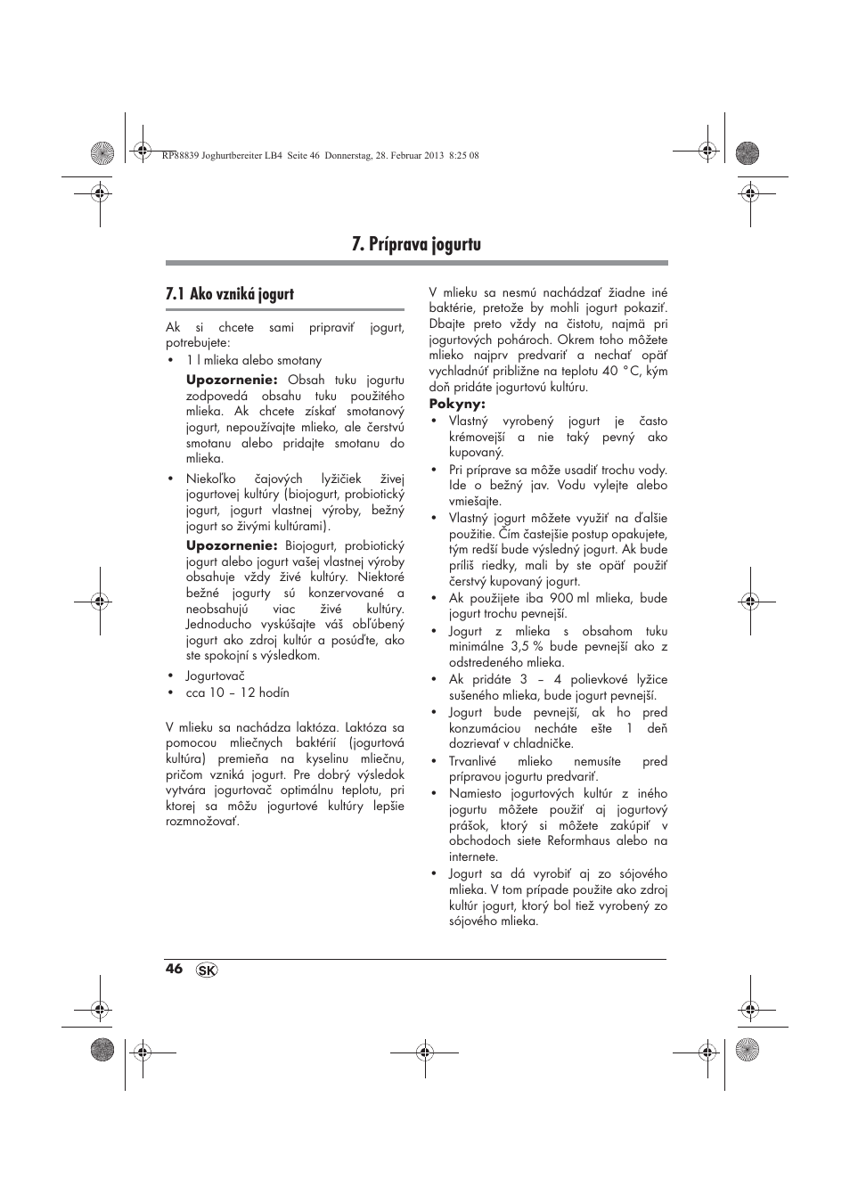Príprava jogurtu, 1 ako vzniká jogurt | Silvercrest SJB 15 B1 User Manual | Page 48 / 62