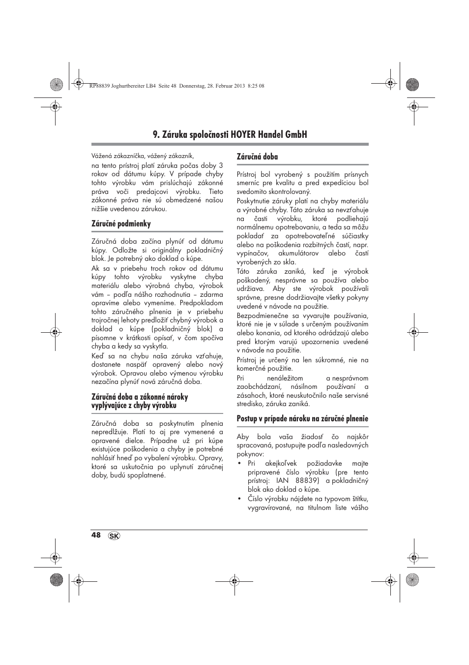 Záruka spoločnosti hoyer handel gmbh | Silvercrest SJB 15 B1 User Manual | Page 50 / 62