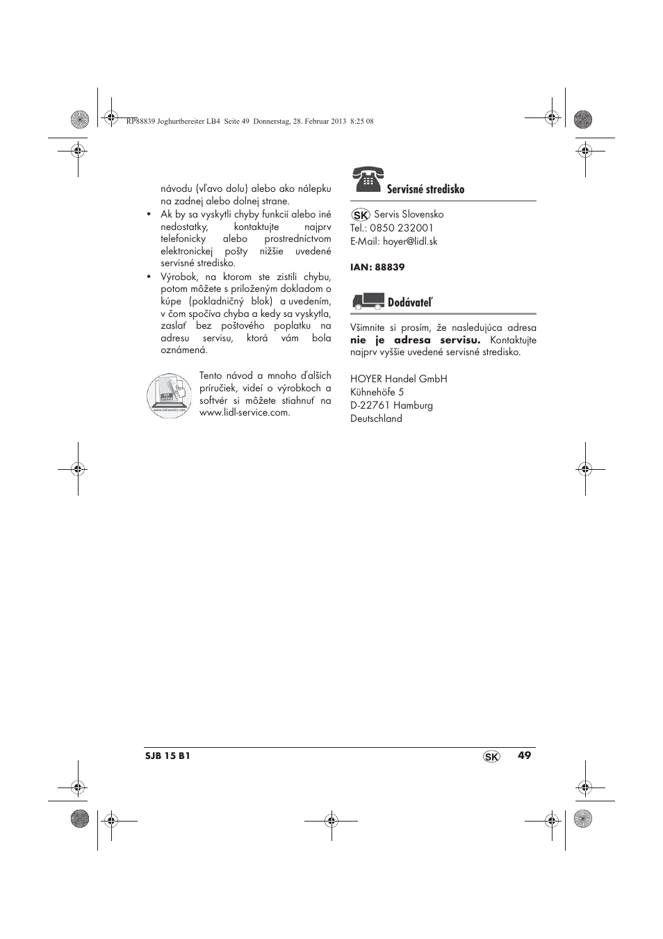 Servisné stredisko, Dodávateľ | Silvercrest SJB 15 B1 User Manual | Page 51 / 62