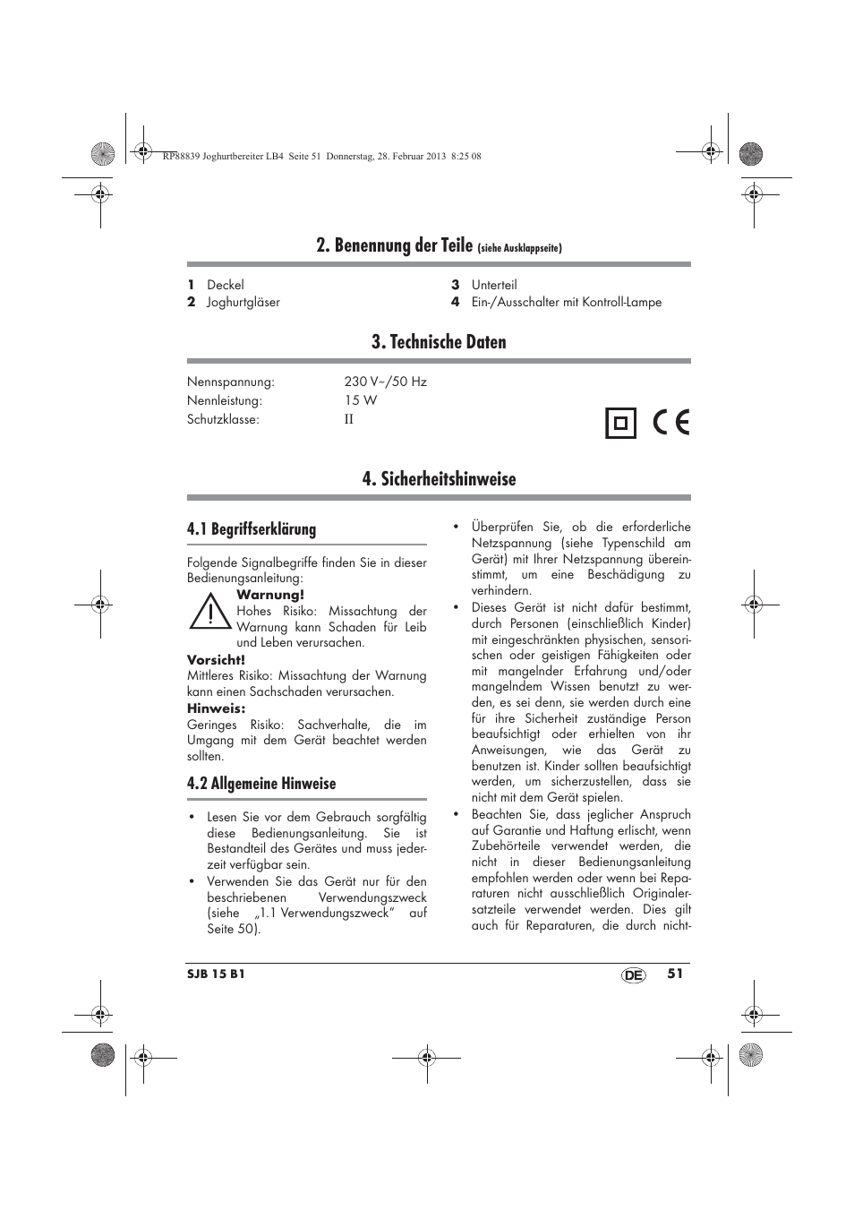 Benennung der teile, Technische daten, Sicherheitshinweise | 1 begriffserklärung, 2 allgemeine hinweise | Silvercrest SJB 15 B1 User Manual | Page 53 / 62
