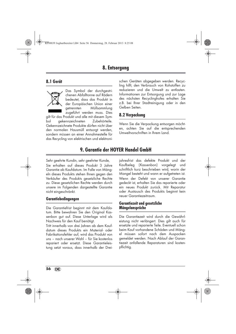 Entsorgung, Garantie der hoyer handel gmbh | Silvercrest SJB 15 B1 User Manual | Page 58 / 62