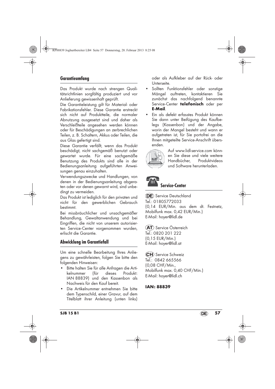 Garantieumfang, Abwicklung im garantiefall, Service-center | Silvercrest SJB 15 B1 User Manual | Page 59 / 62