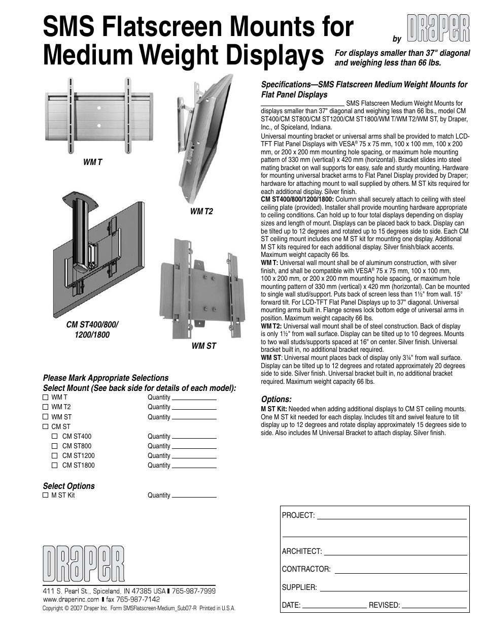 Draper SMS Flatscreen CM ST1200 User Manual | 2 pages