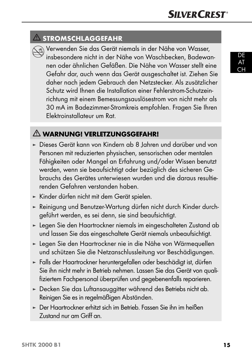 Kinder dürfen nicht mit dem gerät spielen | Silvercrest SHTK 2000 B1 User Manual | Page 18 / 34