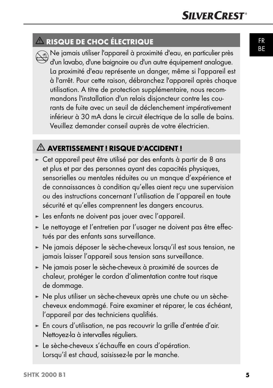 Les enfants ne doivent pas jouer avec l’appareil | Silvercrest SHTK 2000 B1 User Manual | Page 8 / 34