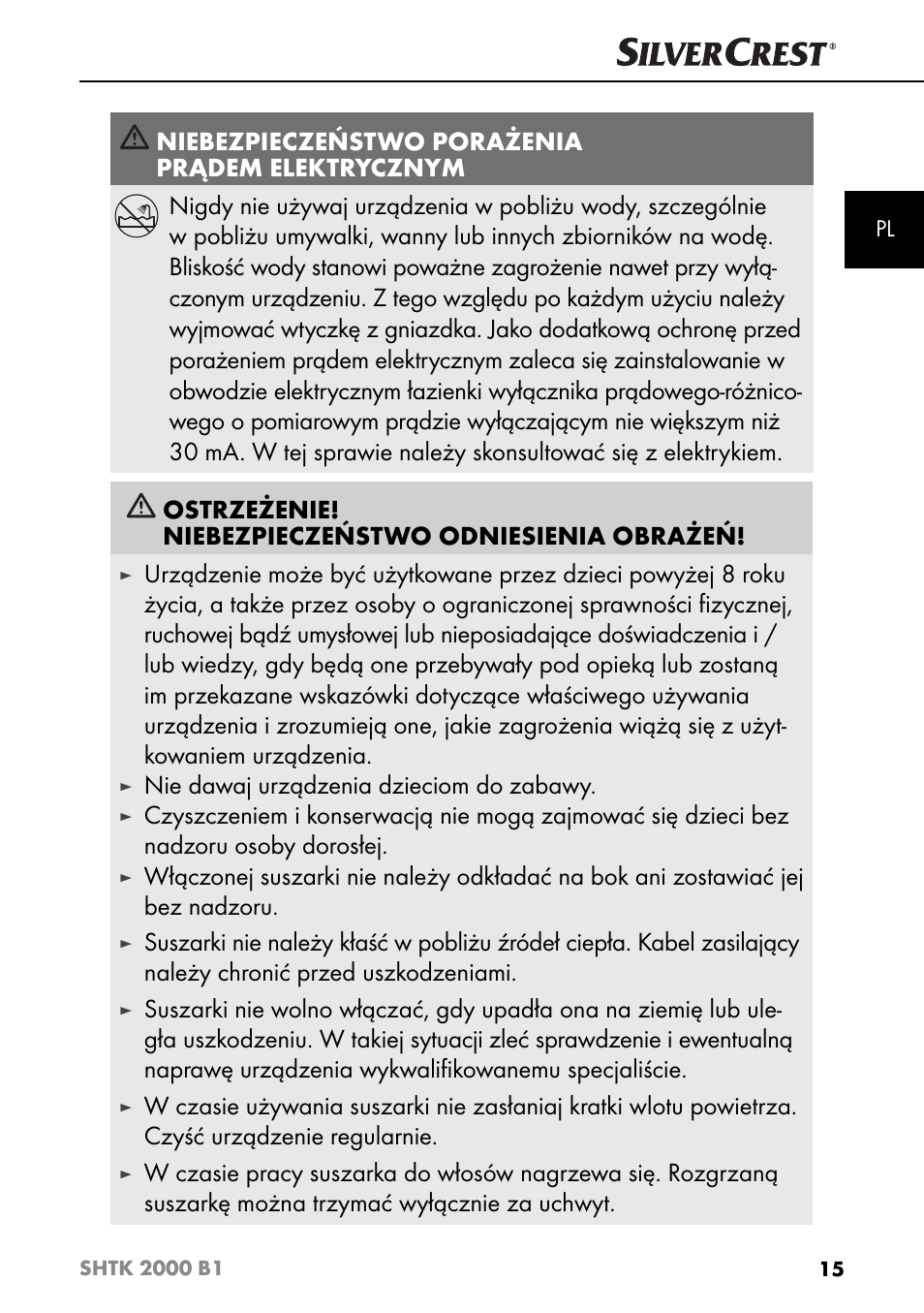 Nie dawaj urządzenia dzieciom do zabawy | Silvercrest SHTK 2000 B1 User Manual | Page 18 / 54