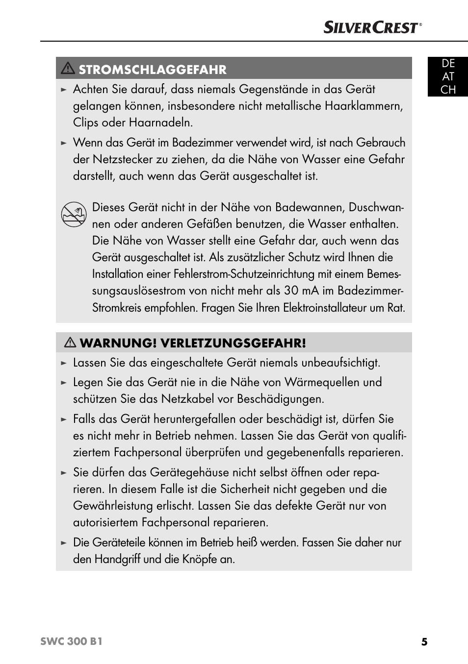 Stromschlaggefahr | Silvercrest SWC 300 B1 User Manual | Page 8 / 51