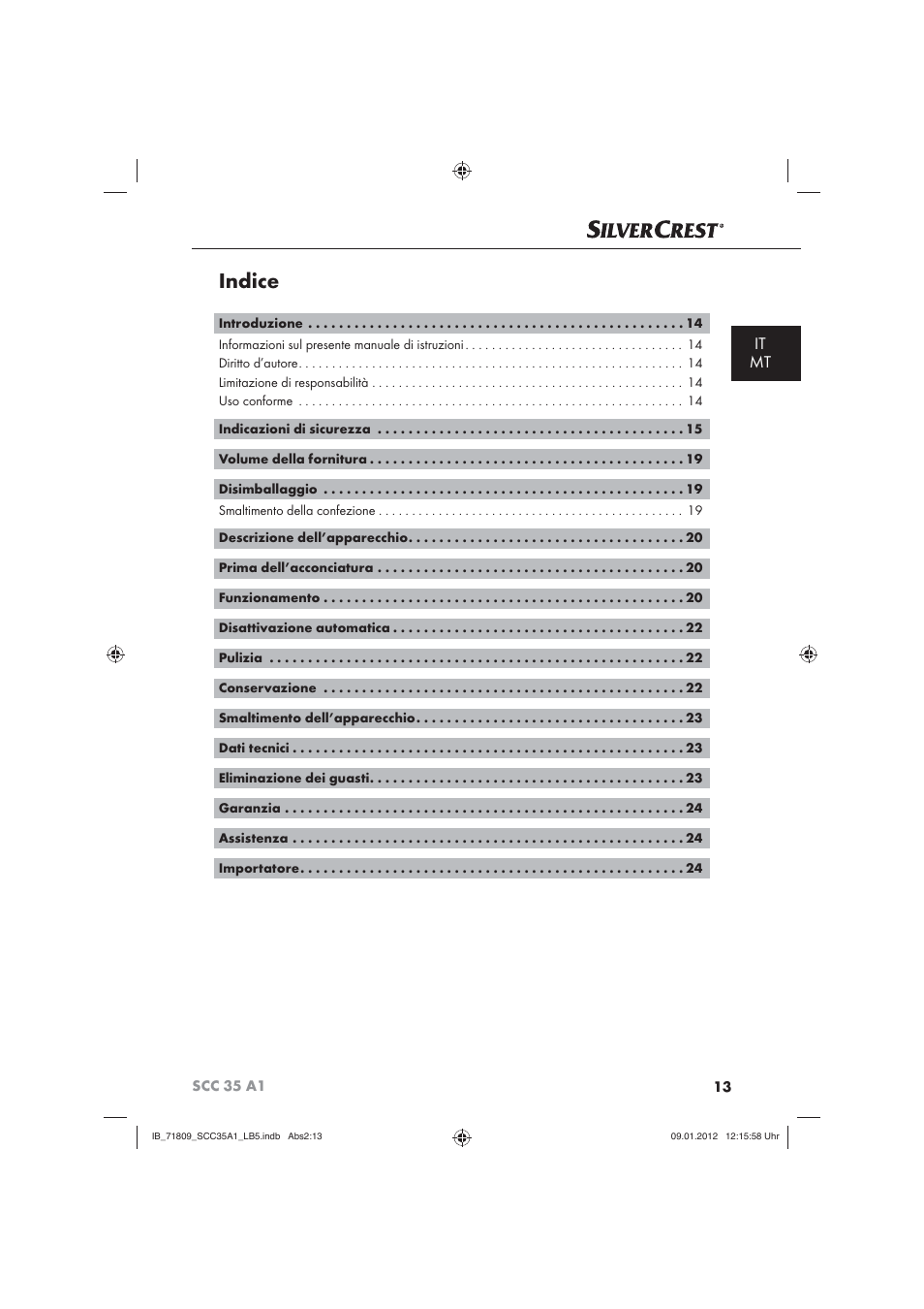 Indice, It mt | Silvercrest SCC 35 A1 User Manual | Page 15 / 62