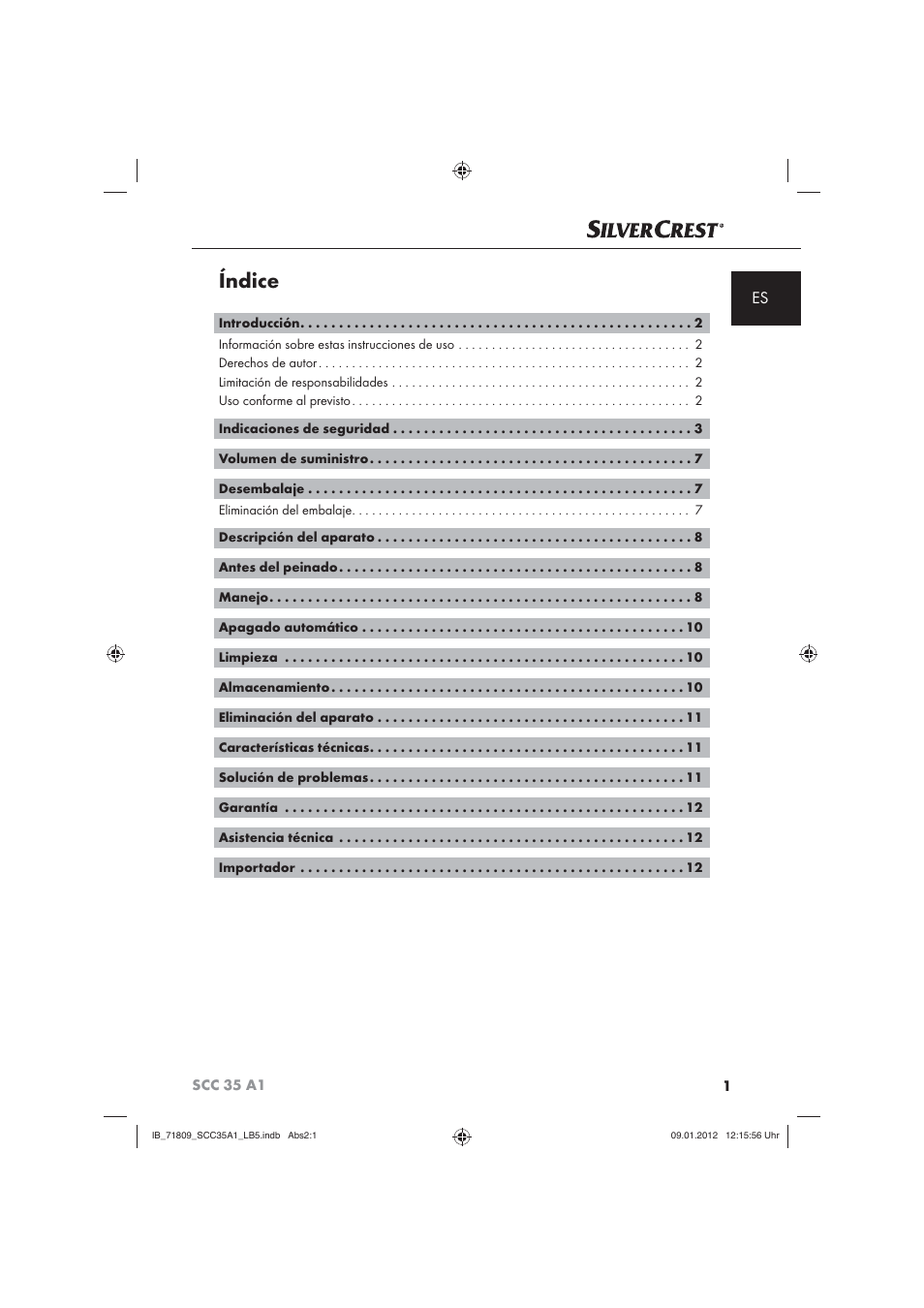 Índice | Silvercrest SCC 35 A1 User Manual | Page 3 / 62