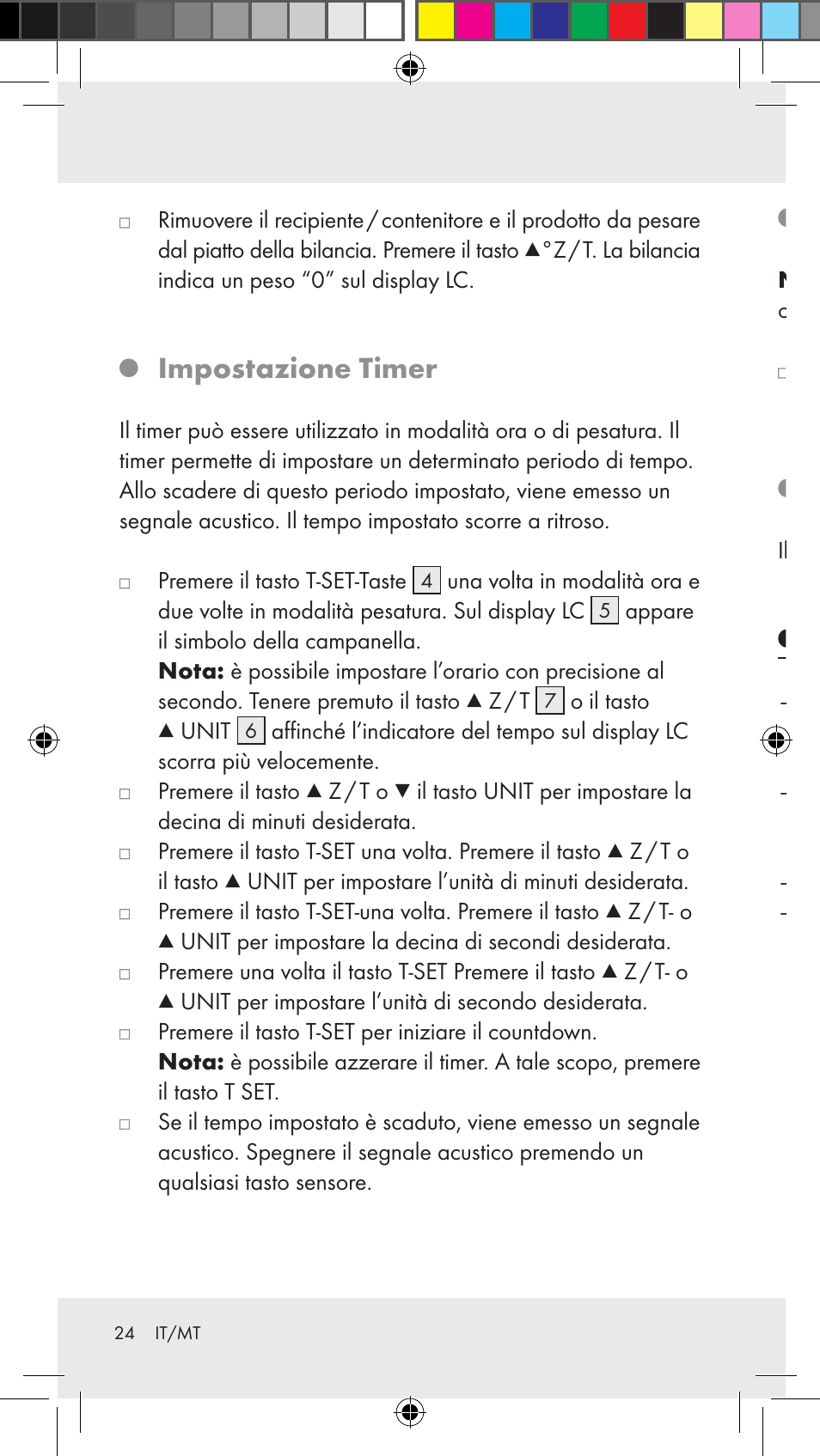 Disattivazione della funzione di pesatura, Visualizzazione della temperatura, Rimozione degli errori | Impostazione timer | Silvercrest Z31183 User Manual | Page 24 / 63