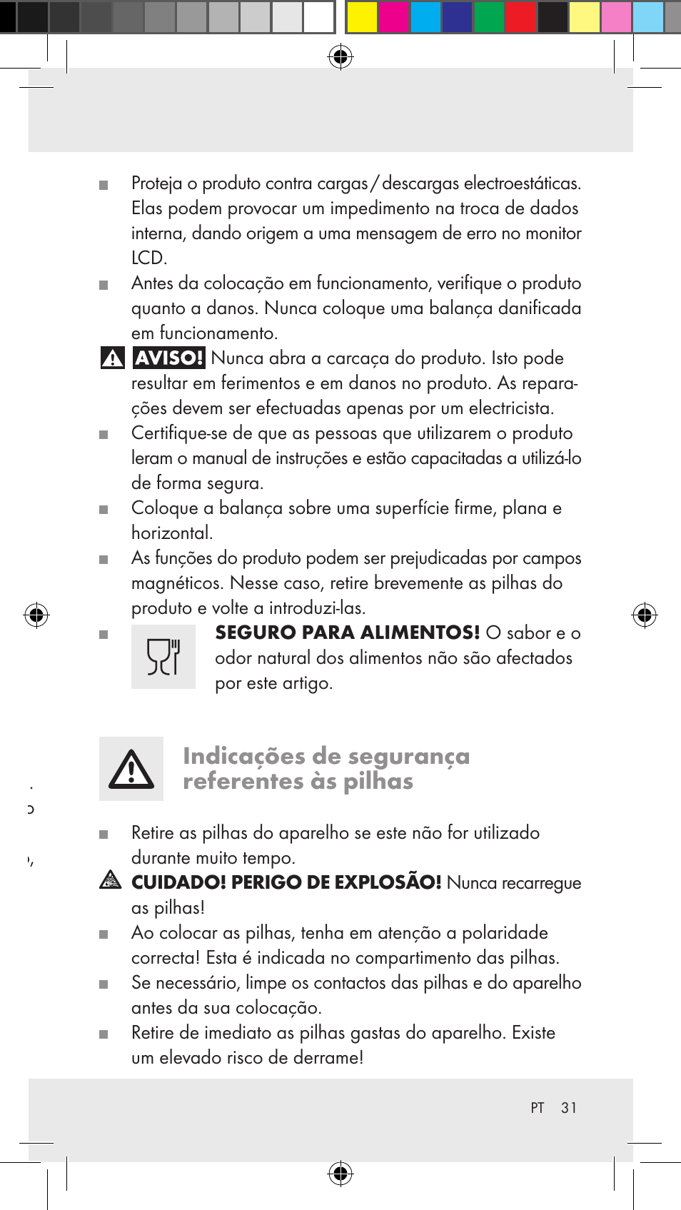 Material fornecido, Indicações de segurança, Indicações gerais de segurança | Indicações de segurança referentes às pilhas | Silvercrest Z31183 User Manual | Page 31 / 63