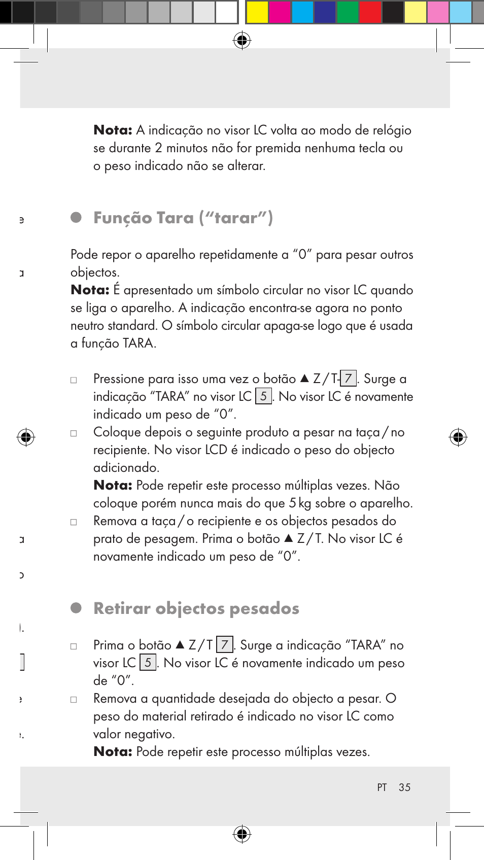 Operação configurar unidade de massa e pesar, Função tara (“tarar”), Retirar objectos pesados | Silvercrest Z31183 User Manual | Page 35 / 63