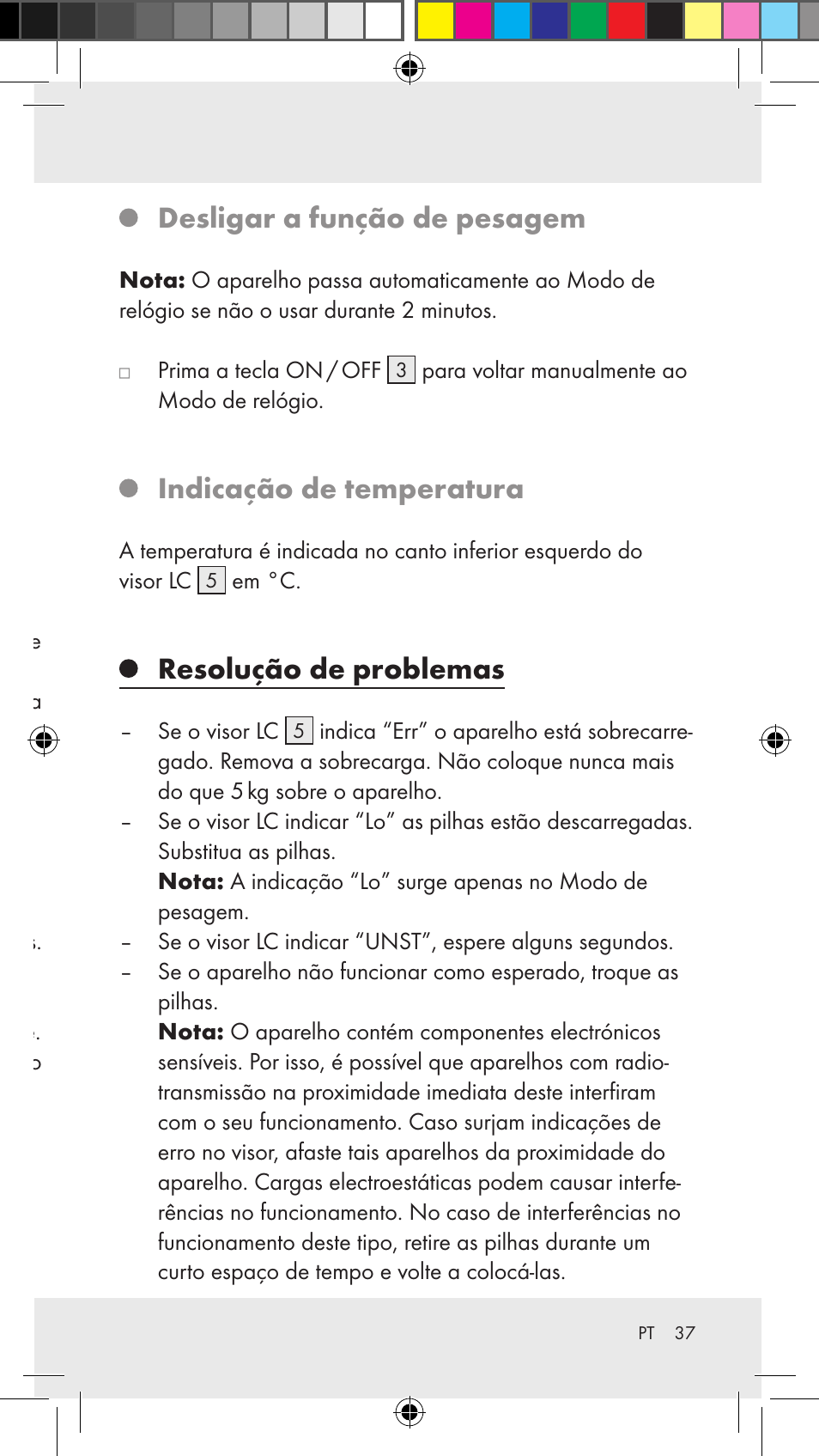 Regular temporizador, Desligar a função de pesagem, Indicação de temperatura | Resolução de problemas | Silvercrest Z31183 User Manual | Page 37 / 63