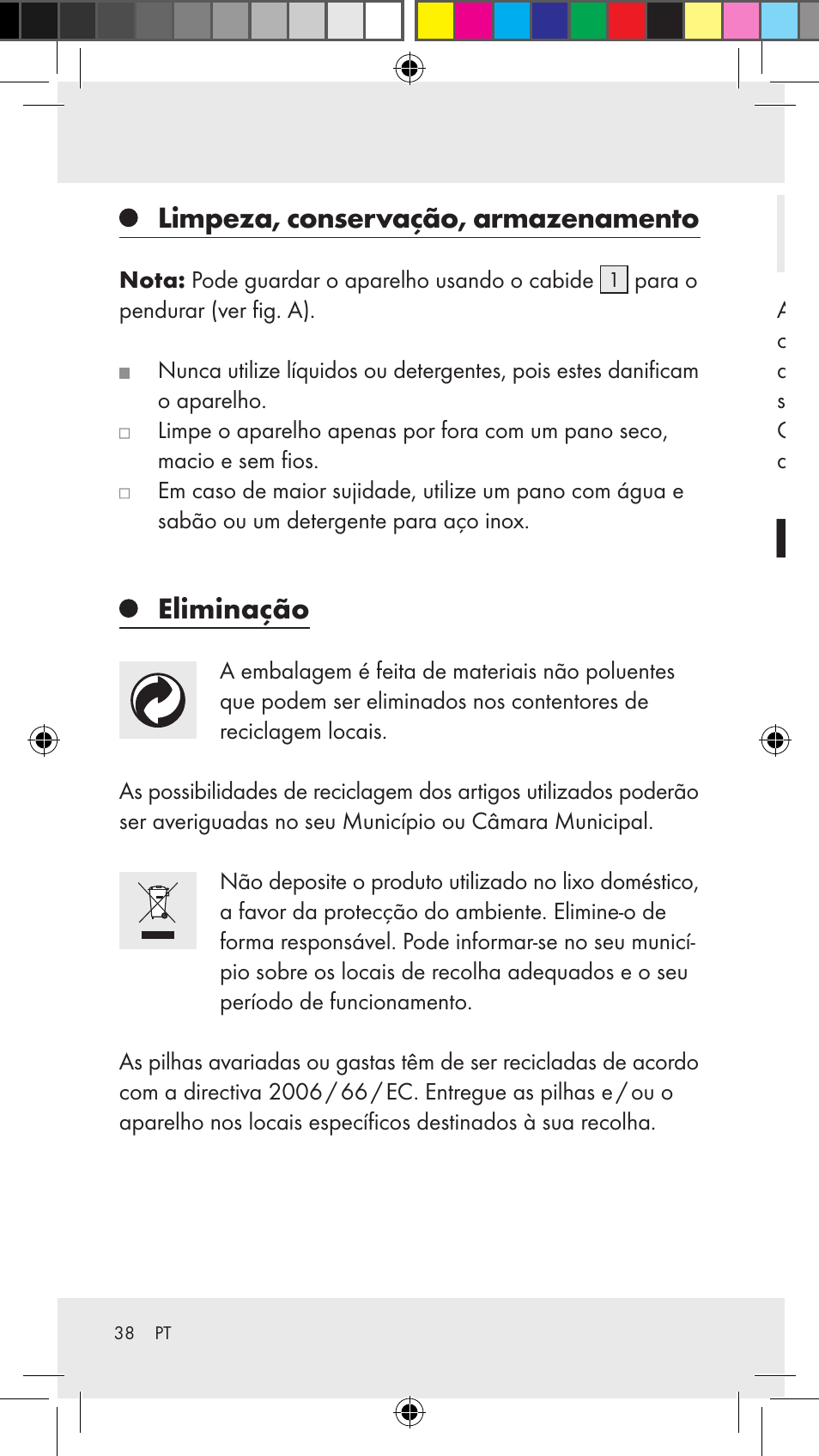 Limpeza, conservação, armazenamento, Eliminação | Silvercrest Z31183 User Manual | Page 38 / 63