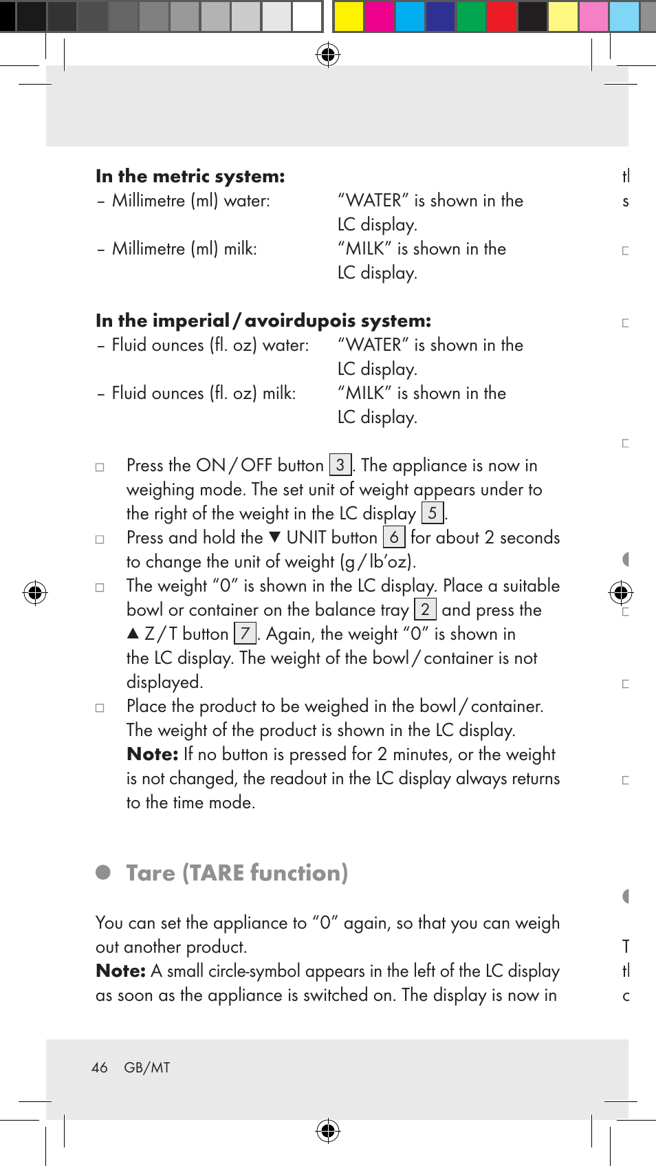 Tare (tare function), Removing weighed product, Setting the timer | Silvercrest Z31183 User Manual | Page 46 / 63