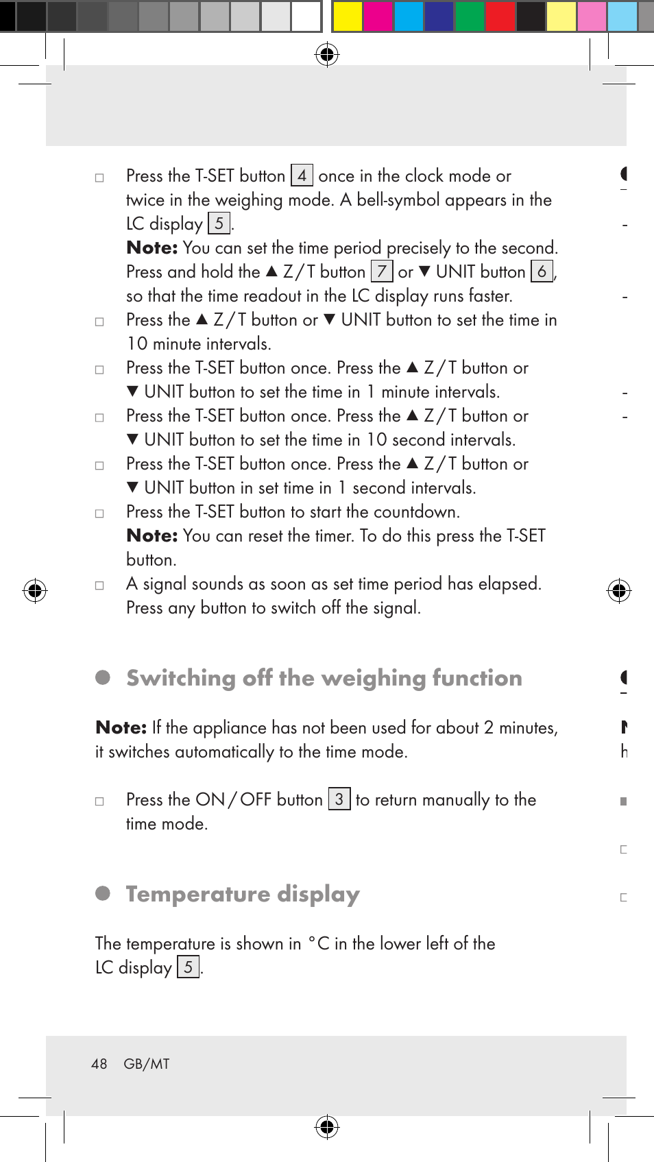 Switching off the weighing function, Temperature display, Troubleshooting | Cleaning, care and storage | Silvercrest Z31183 User Manual | Page 48 / 63